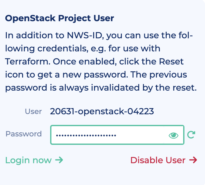 Screenshot des Projektnutzer-Panels in der OpenStack-Projektübersicht in MyNWS